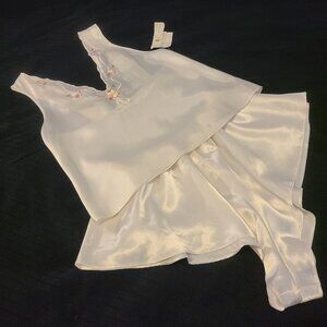 Vtg White Cream Sleep Cami & Bottom (S) Embroidered Flowers Wedding Shower